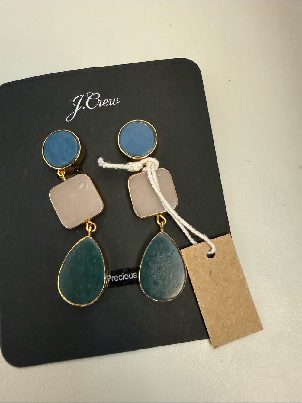J. Crew Blue, Pink and Teal Triple-Drop Earrings